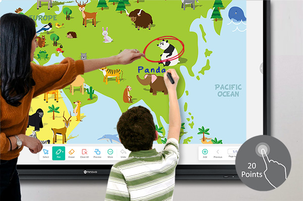 Meetboard 3 interactive display has 20-point multi-touch technology with dual pens