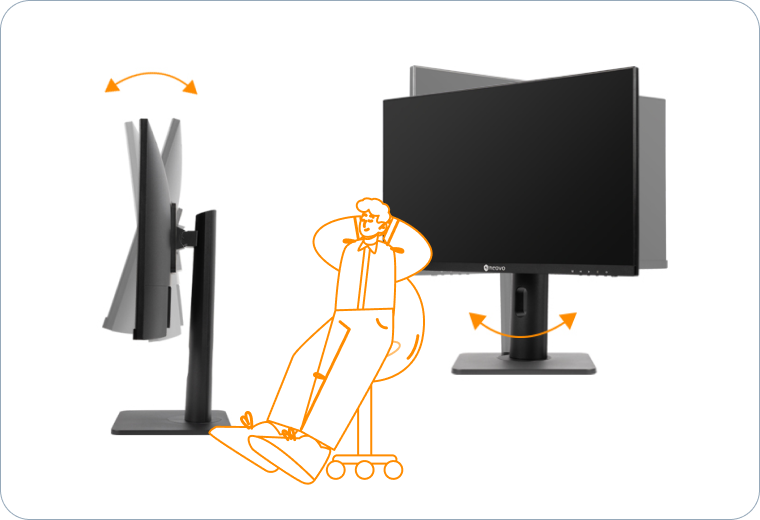 MH2402 無邊框影音娛樂螢幕 30° 左右旋轉示意