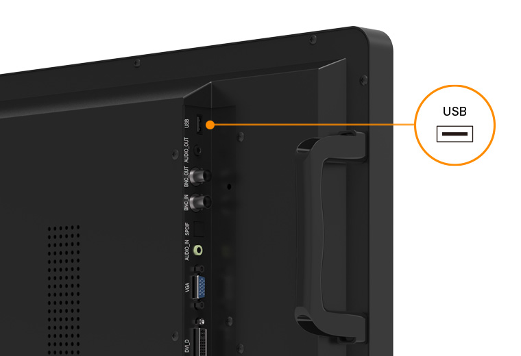 TTN-3201 32吋 Full HD 商用液晶顯示器 USB 連接埠位置示意圖