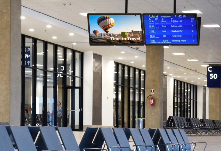 TTN-3201 32吋 Full HD 商用液晶顯示器2台拼接安裝於候機室