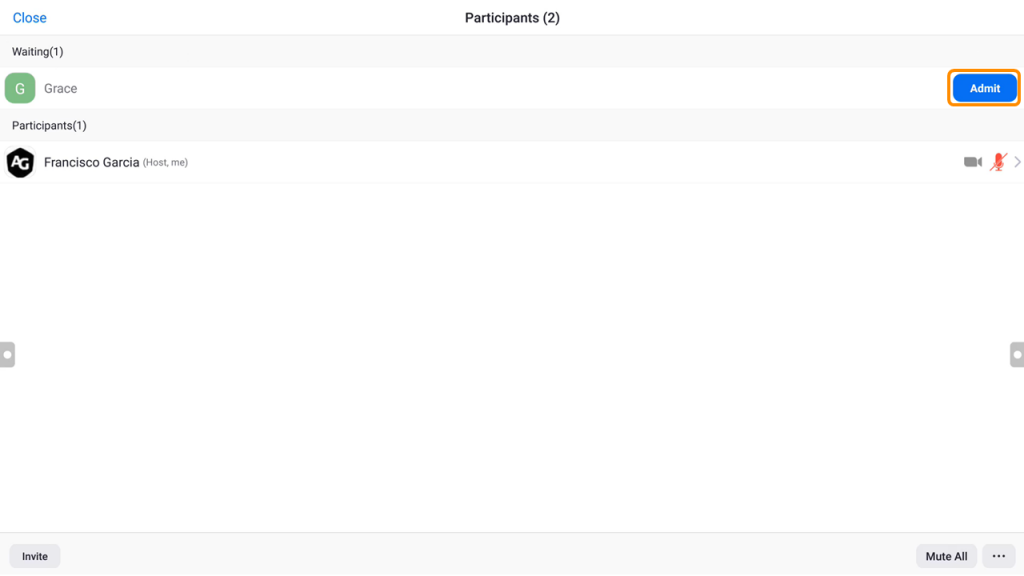 accept participants on a Zoom meeting