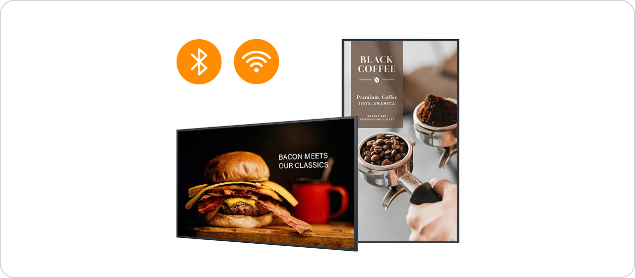 NSD-6503 65 吋 4K AIO 數位電子看板顯示器內建 Wi-Fi 5 和藍芽模組示意