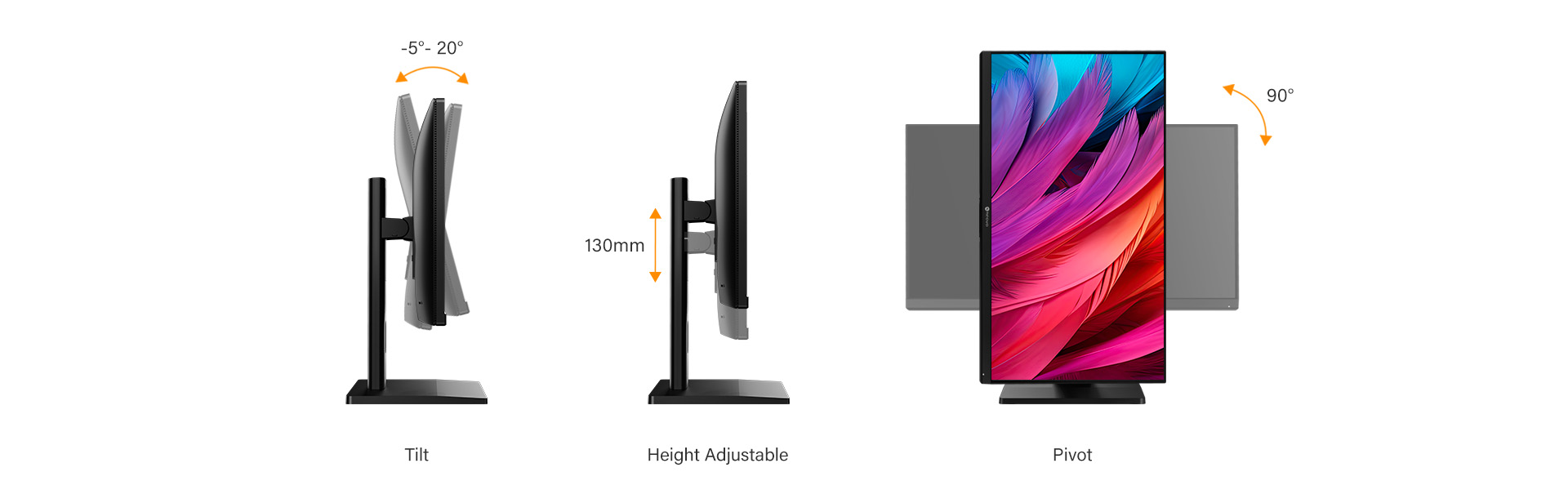 EM2451 24吋 4K USB-C 廣色域專業繪圖旋轉螢幕多角度翻轉旋轉示意