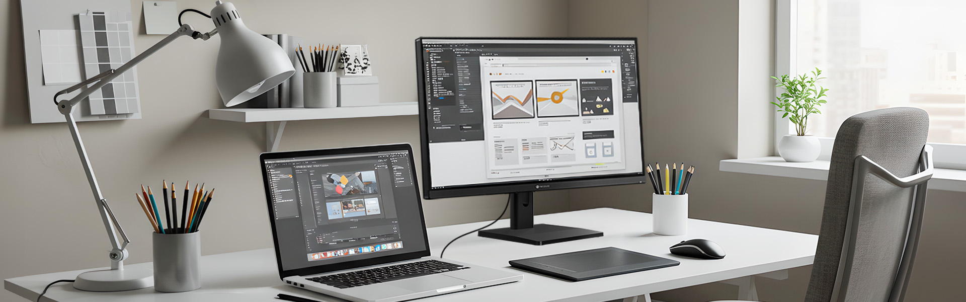 EM2751 27吋 4K USB-C 旋轉螢幕連接 Mac 筆電辦公室使用情境