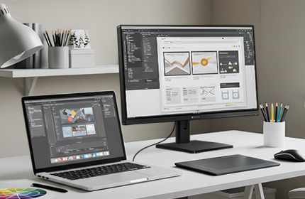 EM2751 27吋 4K USB-C 旋轉螢幕連接 Mac 筆電辦公室使用情境_手機版